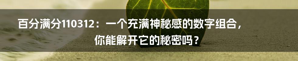 百分满分110312:一个充满神秘感的数字组合,你能解开它的秘密吗?