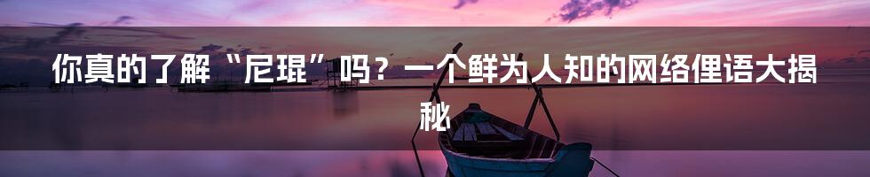 你真的了解“尼琨”吗?一个鲜为人知的网络俚语大揭秘