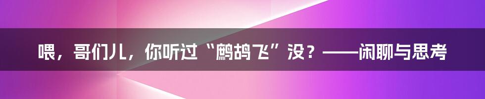 喂，哥们儿，你听过“鹧鸪飞”没？——闲聊与思考