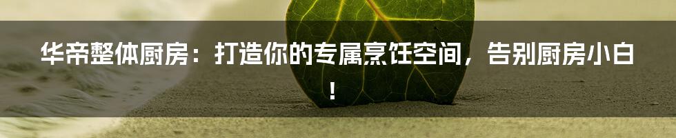 华帝整体厨房:打造你的专属烹饪空间,告别厨房小白!