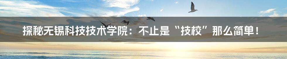 探秘无锡科技技术学院:不止是“技校”那么简单!