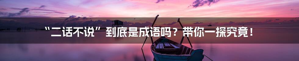 “二话不说”到底是成语吗?带你一探究竟!