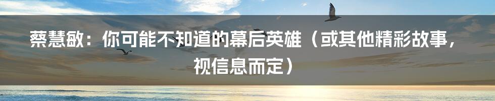 蔡慧敏：你可能不知道的幕后英雄（或其他精彩故事，视信息而定）