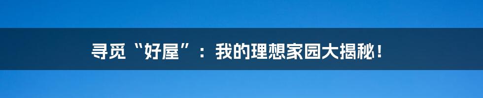 寻觅“好屋”：我的理想家园大揭秘！