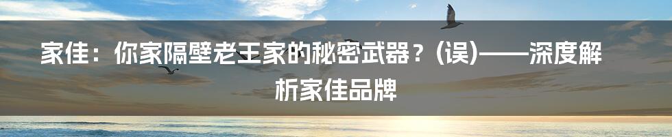家佳:你家隔壁老王家的秘密武器?(误)——深度解析家佳品牌