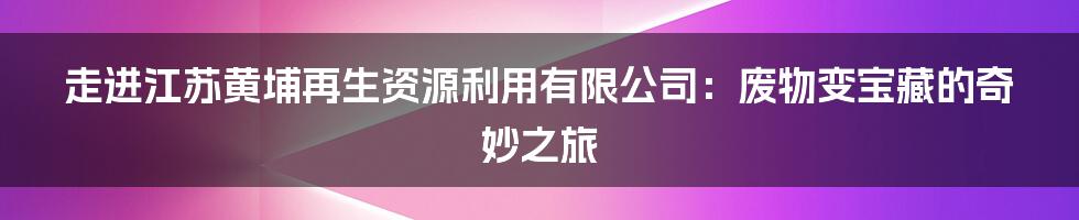 走进江苏黄埔再生资源利用有限公司:废物变宝藏的奇妙之旅