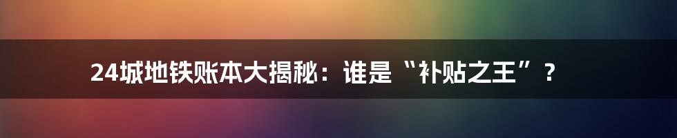 24城地铁账本大揭秘:谁是“补贴之王”?