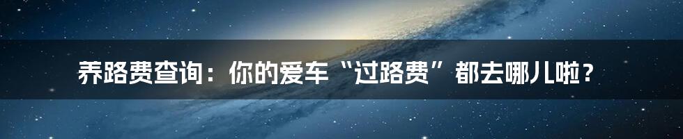 养路费查询:你的爱车“过路费”都去哪儿啦?