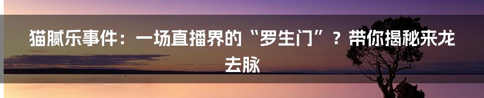 猫腻乐事件:一场直播界的“罗生门”?带你揭秘来龙去脉