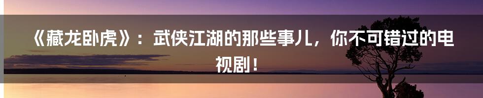 《藏龙卧虎》:武侠江湖的那些事儿,你不可错过的电视剧!