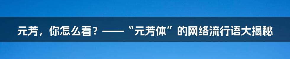 元芳,你怎么看?——“元芳体”的网络流行语大揭秘