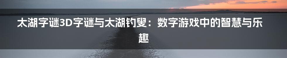 太湖字谜3D字谜与太湖钓叟:数字游戏中的智慧与乐趣