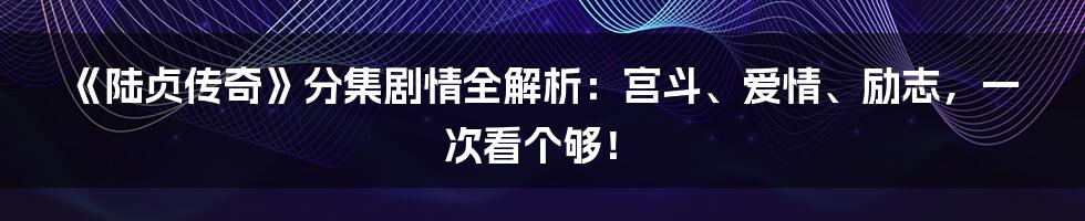 《陆贞传奇》分集剧情全解析：宫斗、爱情、励志，一次看个够！