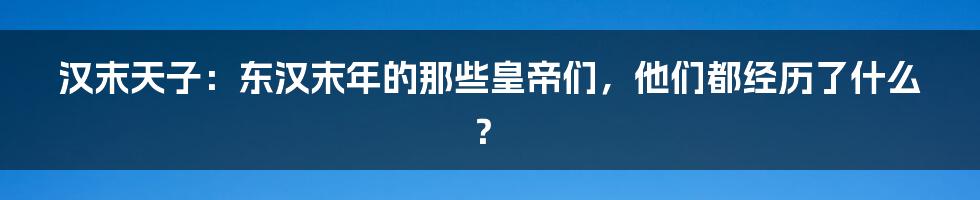 汉末天子:东汉末年的那些皇帝们,他们都经历了什么?