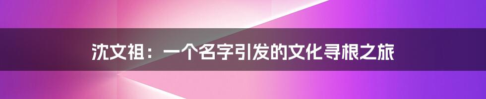 沈文祖:一个名字引发的文化寻根之旅