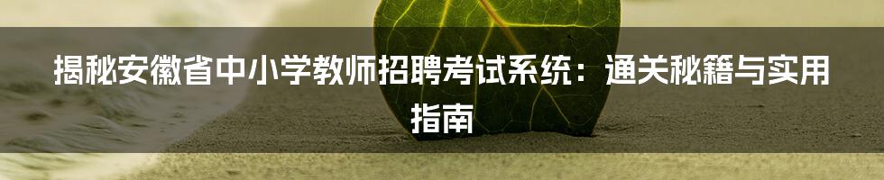 揭秘安徽省中小学教师招聘考试系统:通关秘籍与实用指南