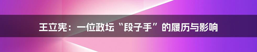 王立宪:一位政坛“段子手”的履历与影响
