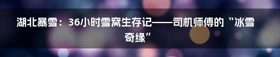 湖北暴雪：36小时雪窝生存记——司机师傅的“冰雪奇缘”