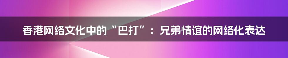香港网络文化中的“巴打”:兄弟情谊的网络化表达