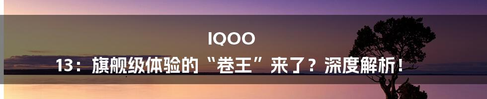 IQOO 13:旗舰级体验的“卷王”来了?深度解析!