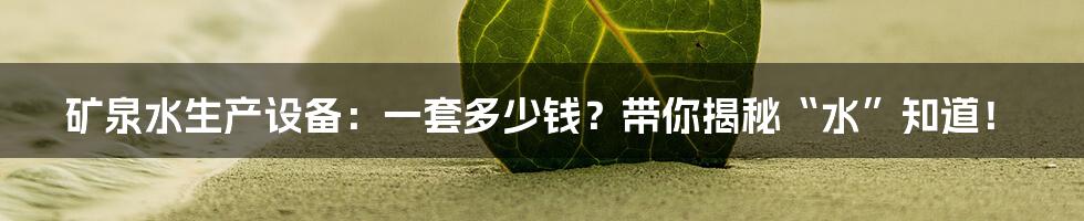 矿泉水生产设备:一套多少钱?带你揭秘“水”知道!