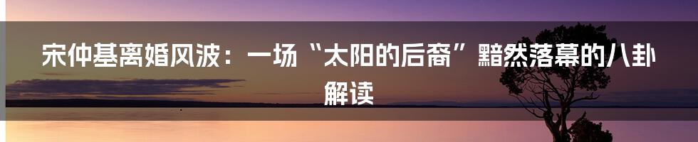 宋仲基离婚风波:一场“太阳的后裔”黯然落幕的八卦解读