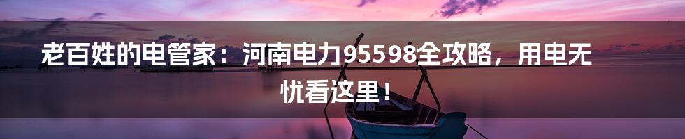 老百姓的电管家：河南电力95598全攻略，用电无忧看这里！