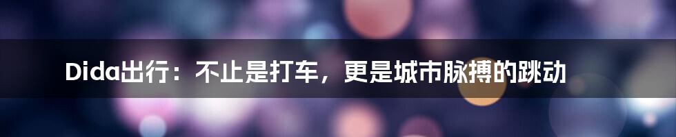 Dida出行:不止是打车,更是城市脉搏的跳动