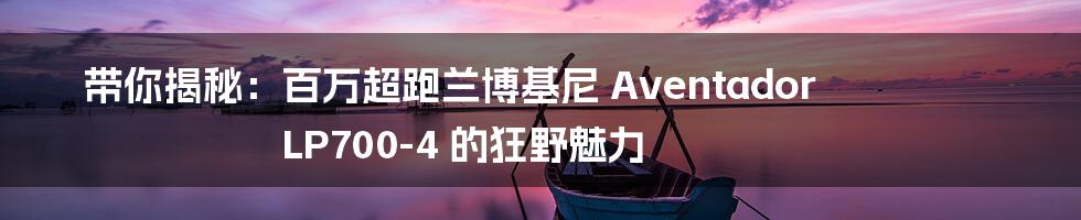 带你揭秘：百万超跑兰博基尼 Aventador LP700-4 的狂野魅力