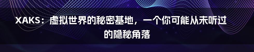 XAKS:虚拟世界的秘密基地,一个你可能从未听过的隐秘角落