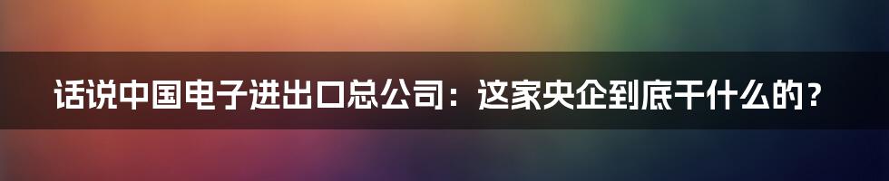 话说中国电子进出口总公司：这家央企到底干什么的？