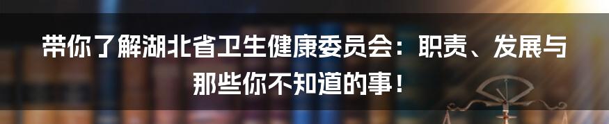 带你了解湖北省卫生健康委员会:职责、发展与那些你不知道的事!