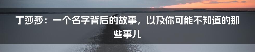 丁莎莎:一个名字背后的故事,以及你可能不知道的那些事儿