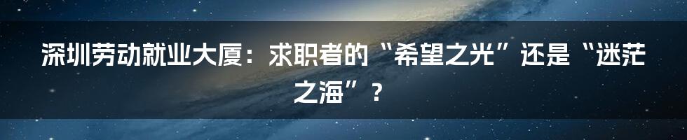 深圳劳动就业大厦:求职者的“希望之光”还是“迷茫之海”?