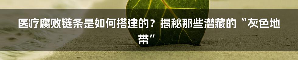 医疗腐败链条是如何搭建的?揭秘那些潜藏的“灰色地带”