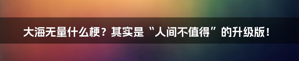 大海无量什么梗?其实是“人间不值得”的升级版!