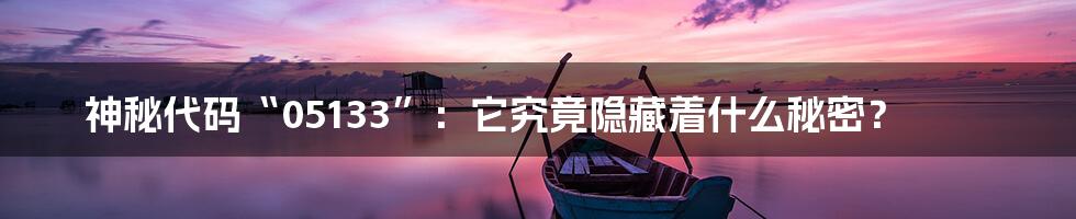 神秘代码“05133”:它究竟隐藏着什么秘密?