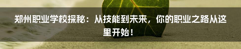 郑州职业学校探秘:从技能到未来,你的职业之路从这里开始!