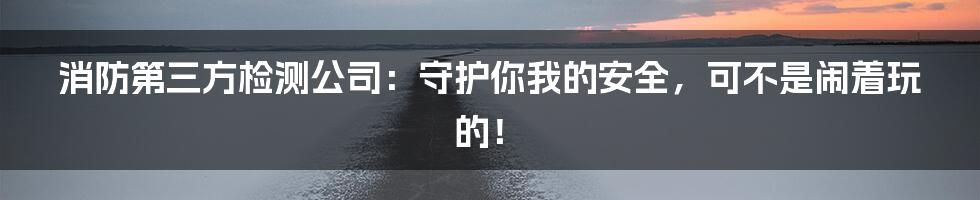 消防第三方检测公司:守护你我的安全,可不是闹着玩的!
