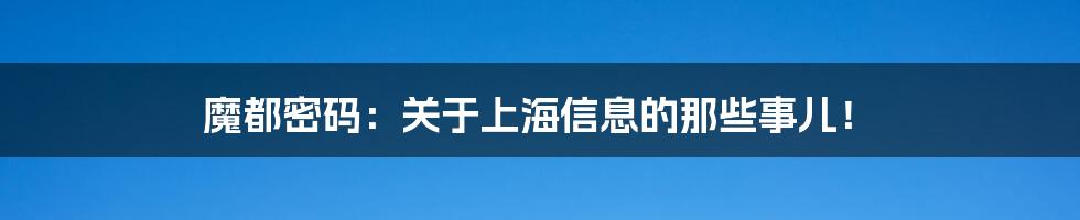 魔都密码:关于上海信息的那些事儿!