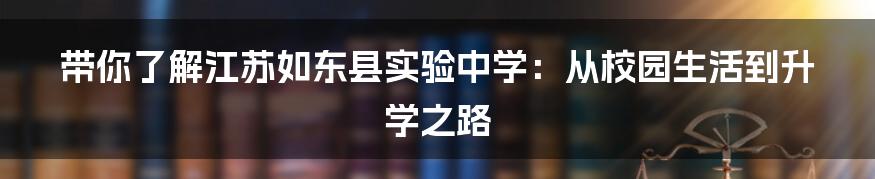 带你了解江苏如东县实验中学:从校园生活到升学之路