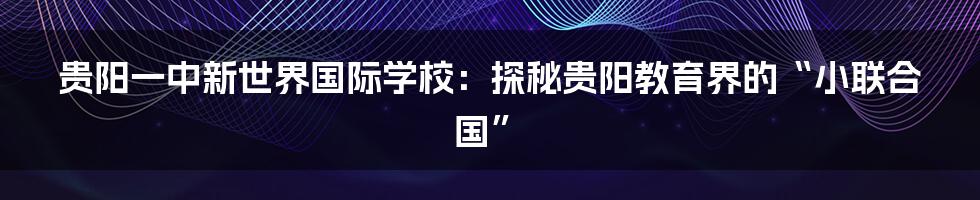 贵阳一中新世界国际学校:探秘贵阳教育界的“小联合国”