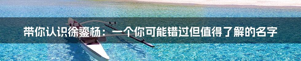 带你认识徐鎏杨：一个你可能错过但值得了解的名字