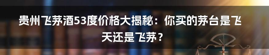 贵州飞茅酒53度价格大揭秘:你买的茅台是飞天还是飞茅?