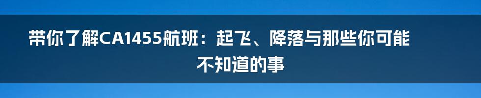 带你了解CA1455航班:起飞、降落与那些你可能不知道的事