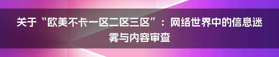 关于“欧美不卡一区二区三区”：网络世界中的信息迷雾与内容审查