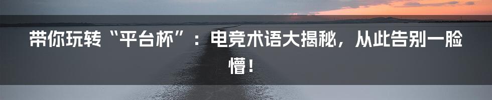 带你玩转“平台杯”:电竞术语大揭秘,从此告别一脸懵!