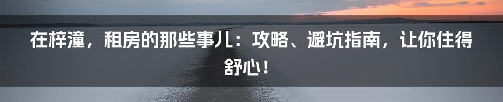 在梓潼,租房的那些事儿:攻略、避坑指南,让你住得舒心!