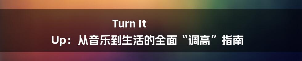 Turn It Up：从音乐到生活的全面“调高”指南