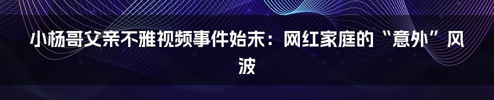 小杨哥父亲不雅视频事件始末:网红家庭的“意外”风波